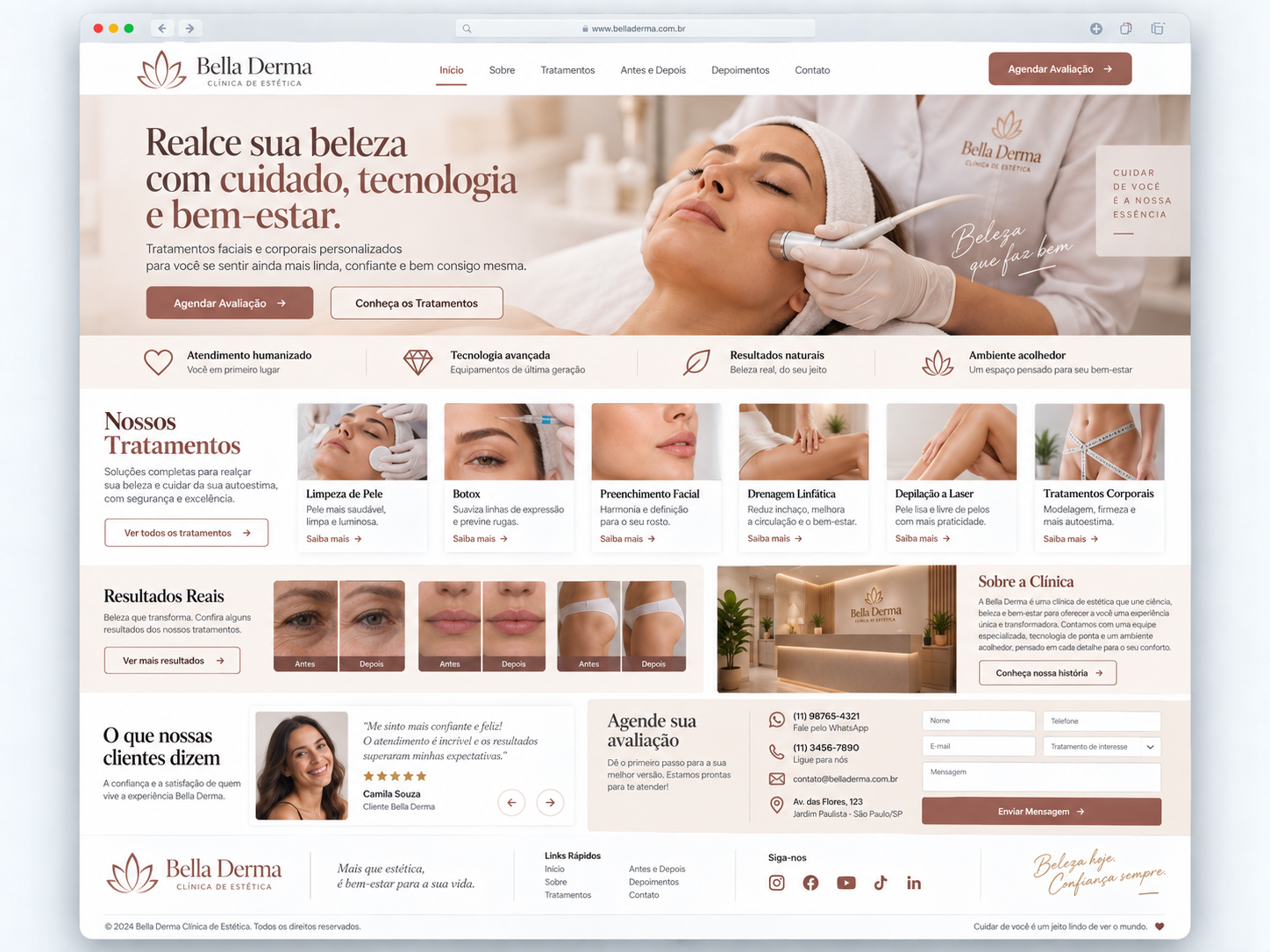 Exemplo de site — Site para clínica de estética